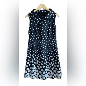 V-Grass Dress Polka Dot Sleeveless with Collar Black and White Lined Size 6